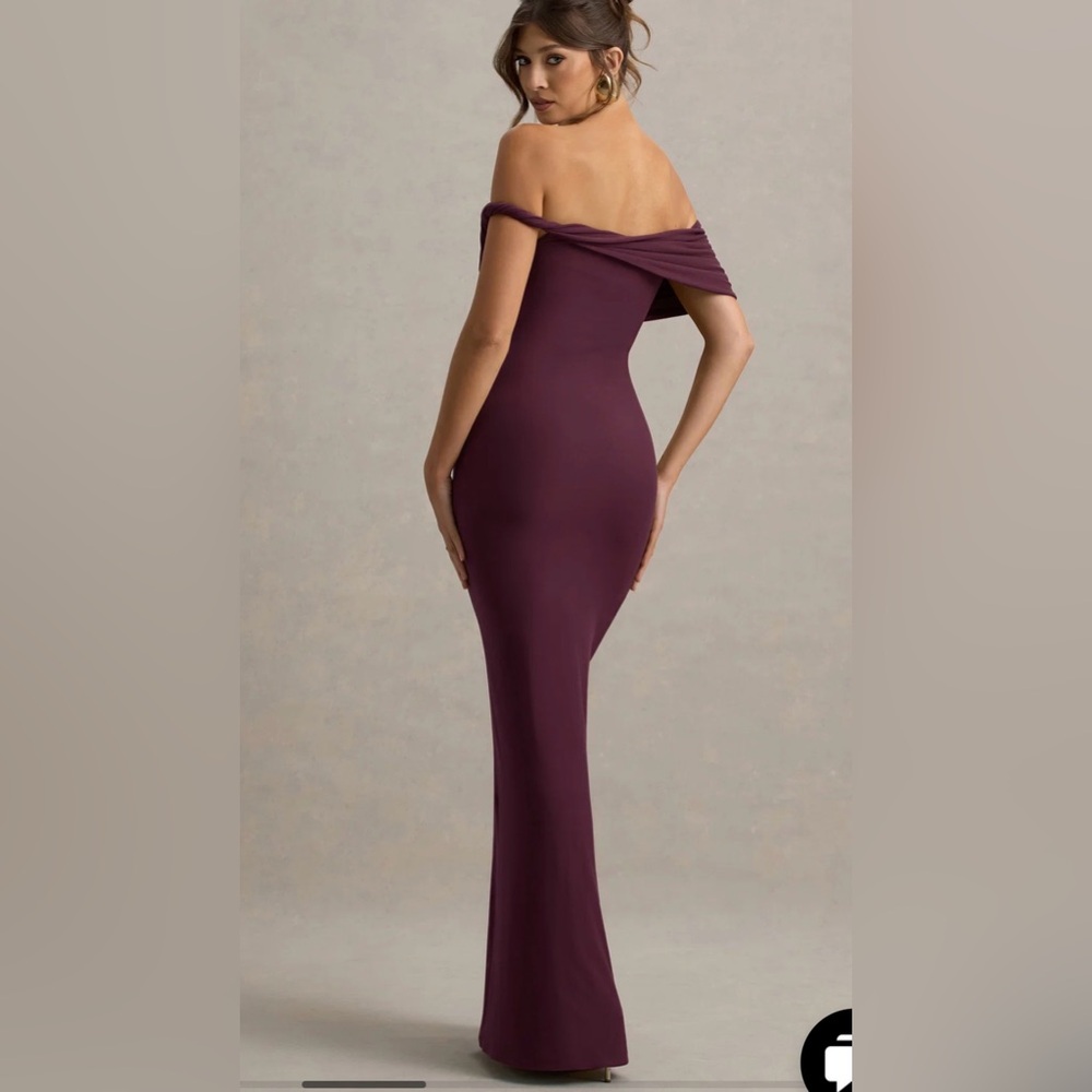 Melika Burgundy Twisted Bardot Maxi Dress - Picture 2 of 5